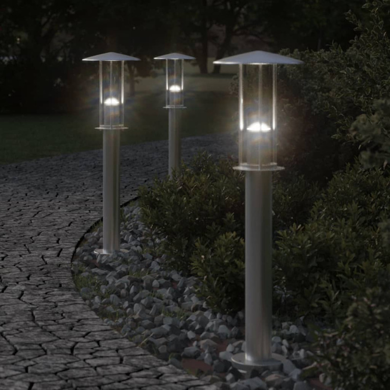 Lampa ogrodowa na słupku, srebrna, 60 cm, stal nierdzewna