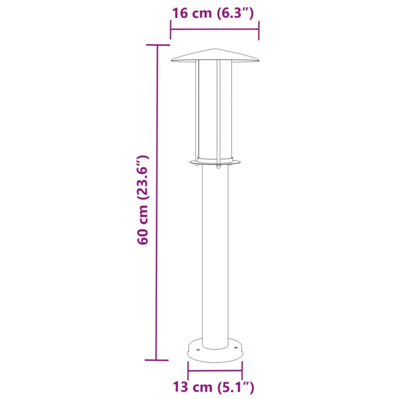 Lampa ogrodowa na słupku, srebrna, 60 cm, stal nierdzewna