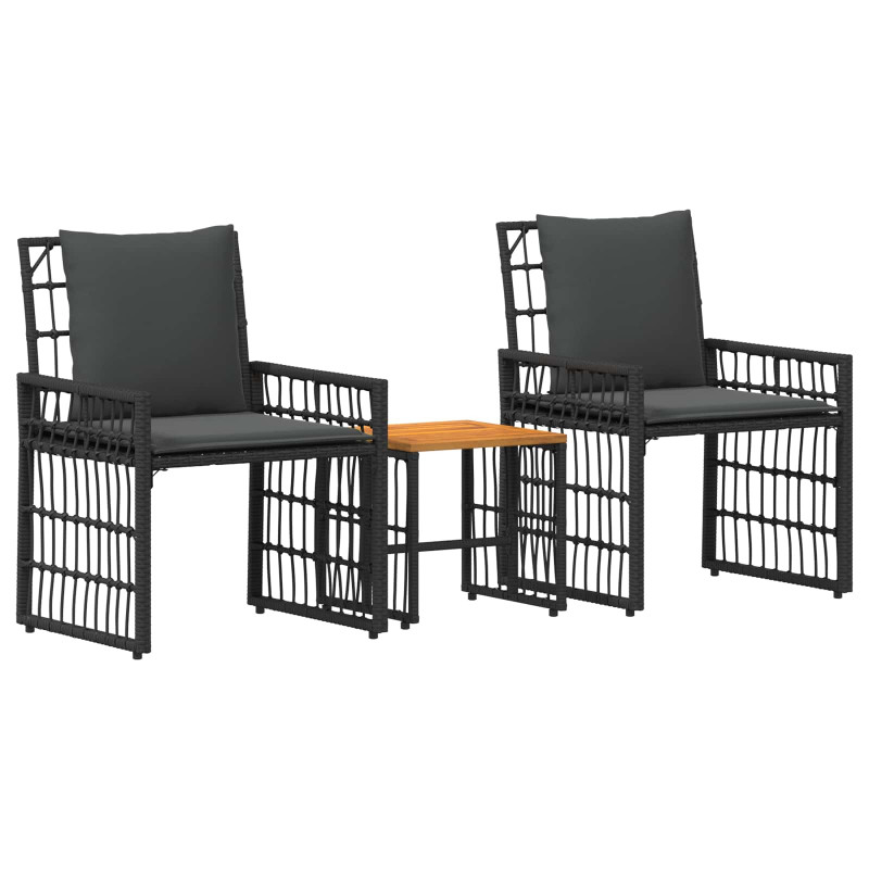 Zestaw Mebli Ogrodowych 3 pcs Czarny i Ciemnoszary