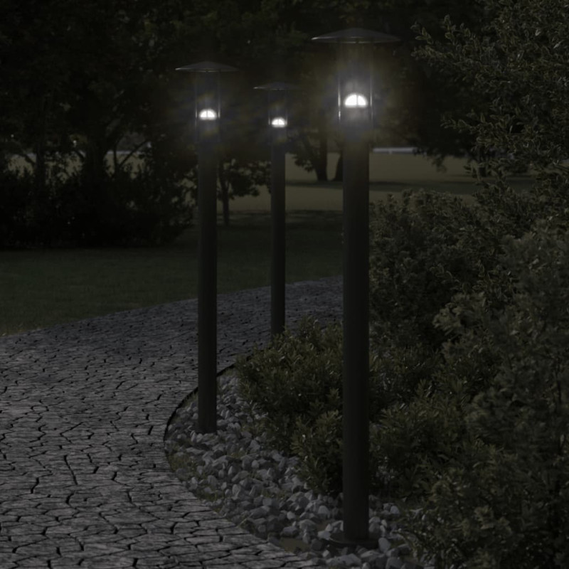 Lampy ogrodowe na słupku, 3 szt., czarne, 100 cm, stal