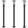 Lampy ogrodowe na słupku, 3 szt., czarne, 100 cm, stal