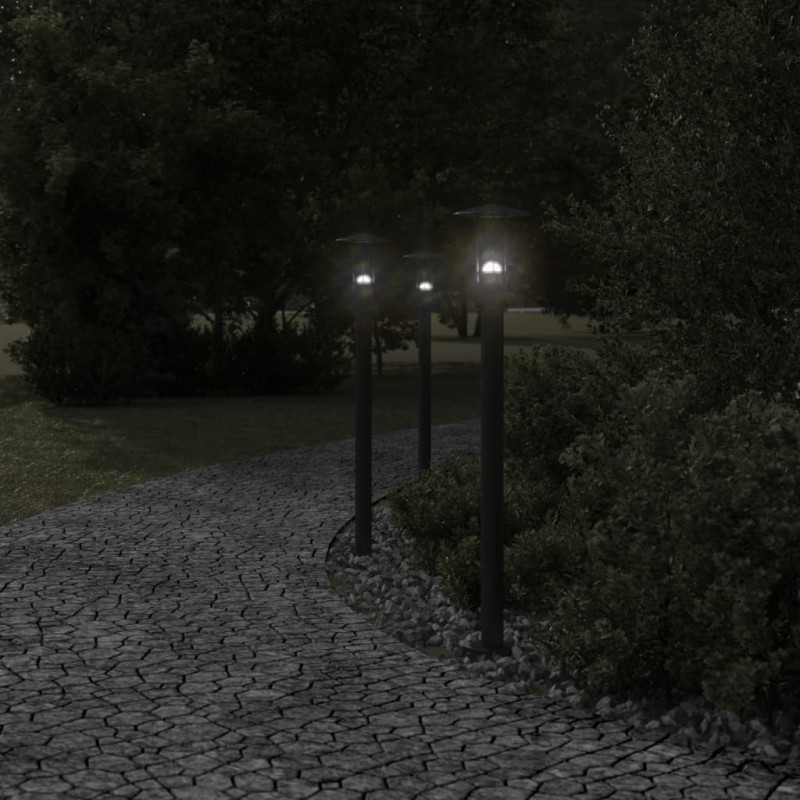 Lampy ogrodowe na słupku, 3 szt., czarne, 100 cm, stal