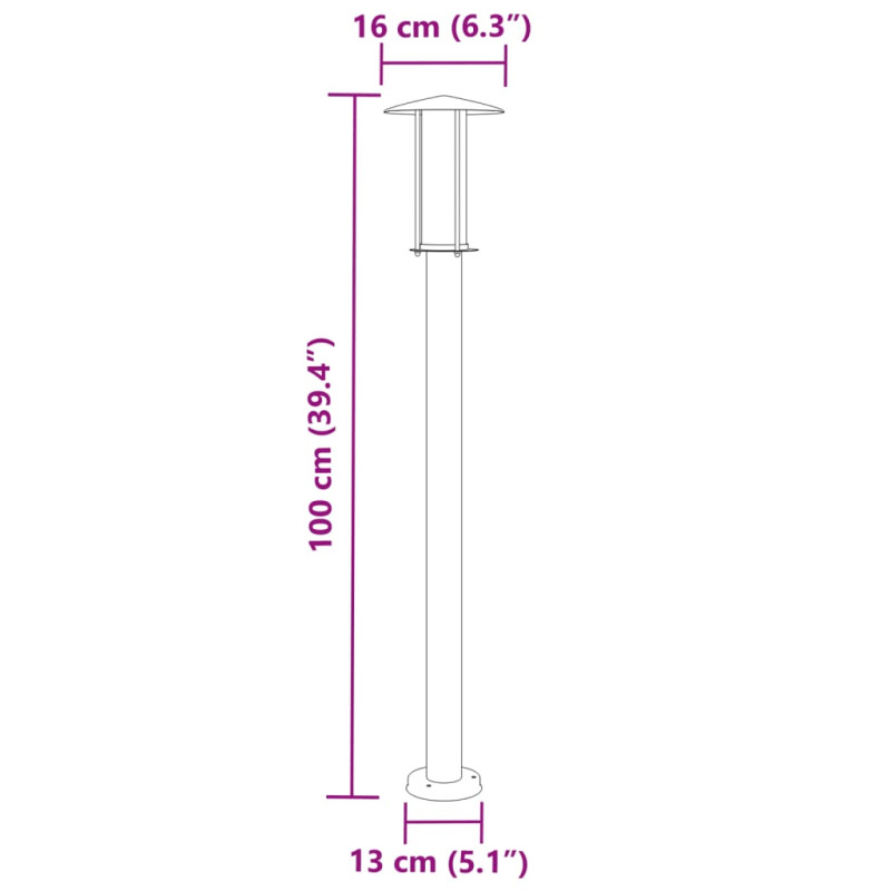 Lampy ogrodowe na słupku, 3 szt., czarne, 100 cm, stal