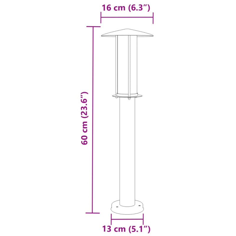 Lampy ogrodowe na słupku, 3 szt., czarne, 60 cm, stal
