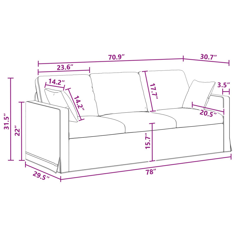 Sofa Ciemnoszary 198 x 78 x 80 cm Aksamit