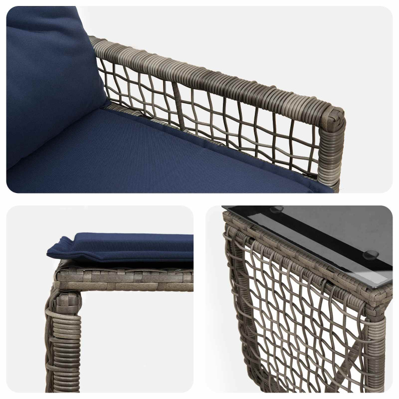 Zestaw Mebli Ogrodowych z poduszką 5 pcs Szary i granatowy
