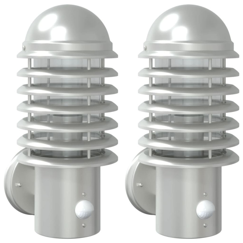 Kinkiety zewnętrzne z czujnikiem ruchu, 2 szt., srebrne, stal