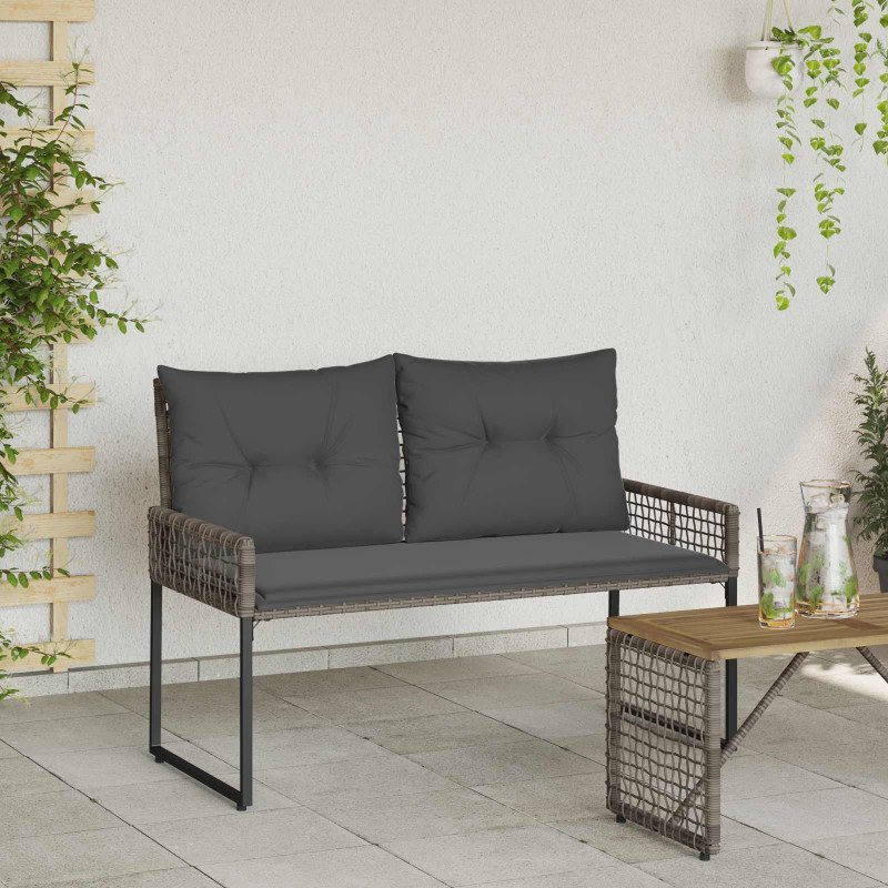 Ławka ogrodowa Szary 118 x 55 x 82 cm Rattan PE i tkanina