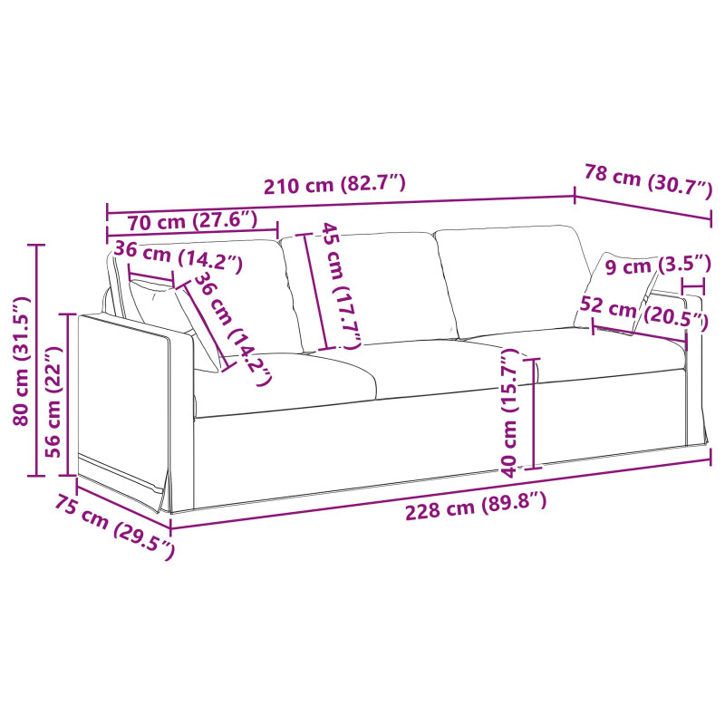 Sofa Czarny 228 x 78 x 80 cm Aksamit