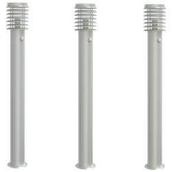 Lampy ogrodowe na słupku, z czujnikiem, 3 szt., srebrne, 110 cm