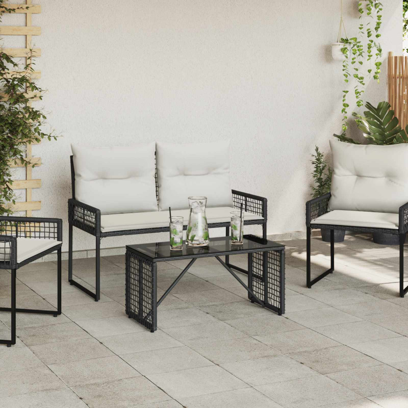 Stół na Zewnątrz Czarny 80 x 40 x 40 cm Rattan PE i Szkło