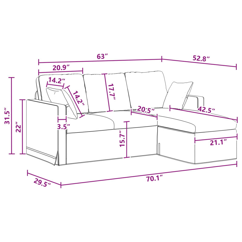 Sofa Ciemnoszary 198 x 134 x 80 cm Aksamit