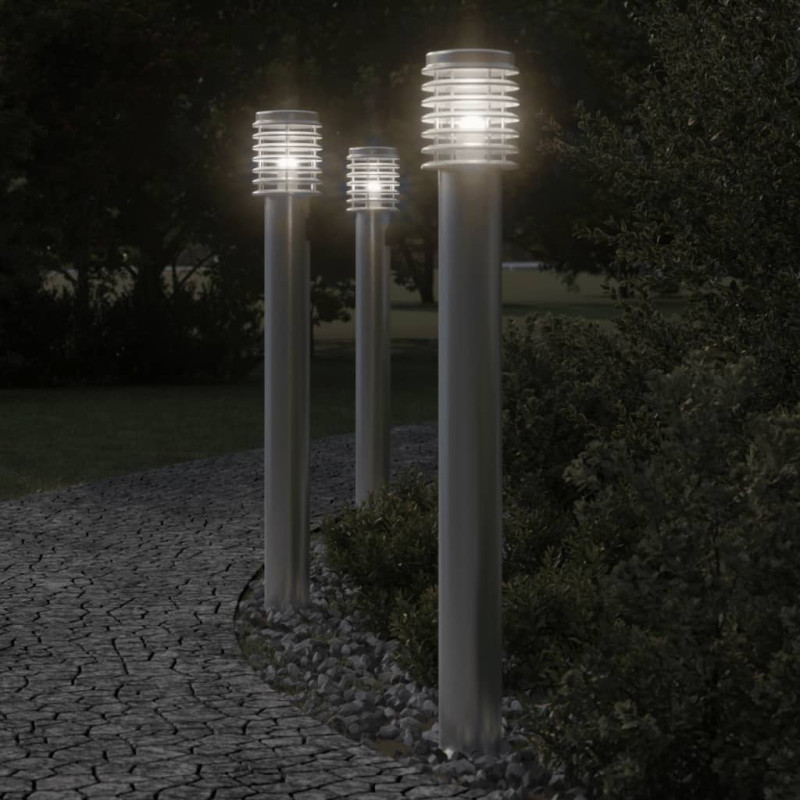 Lampa ogrodowa na słupku, z gniazdkiem, srebrna, 110 cm, stal
