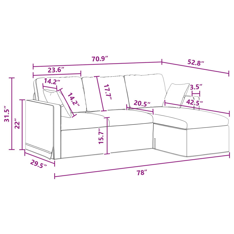 Sofa Ciemnoszary 198 x 134 x 80 cm Aksamit