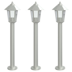 Lampy ogrodowe na słupku, 3 szt., srebrne, 80 cm, stal
