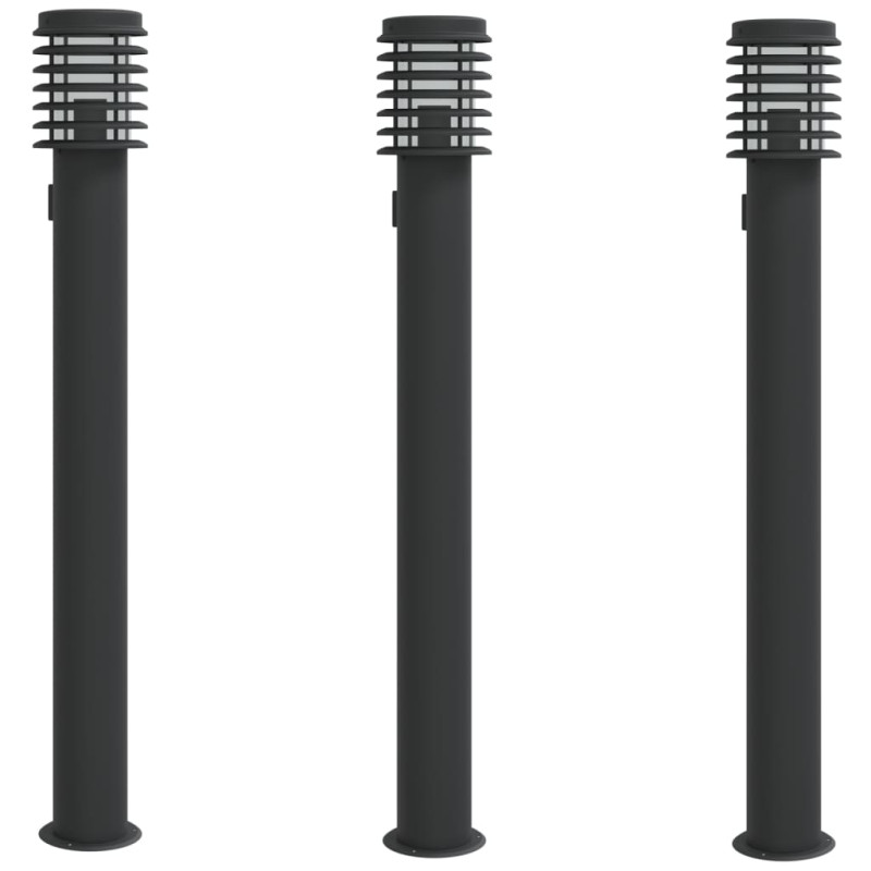 Lampy ogrodowe na słupku, z gniazdkiem, 3 szt., czarne, 110 cm