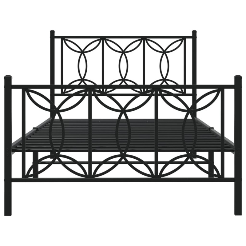 Metalowa rama łóżka z wezgłowiem i zanóżkiem, czarna, 100x190cm