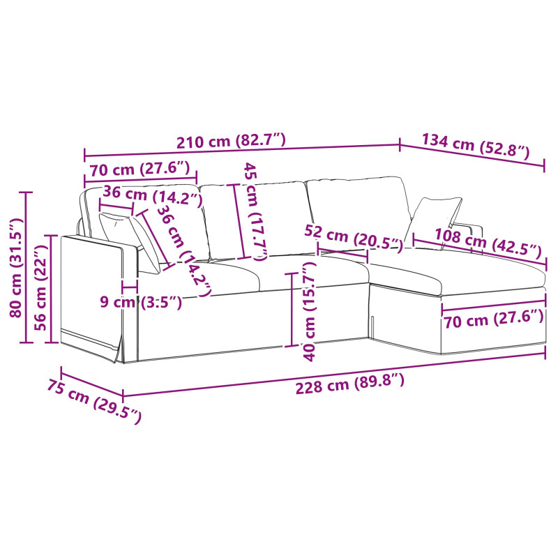 Sofa Ciemnoszary 198 x 134 x 80 cm Aksamit