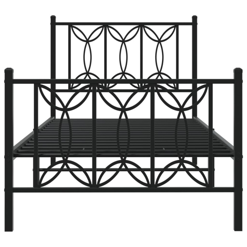 Metalowa rama łóżka z wezgłowiem i zanóżkiem, czarna, 80x200 cm