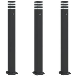 Zewnętrzne lampy stojące, z czujnikami, 3 szt., czarne, 110 cm