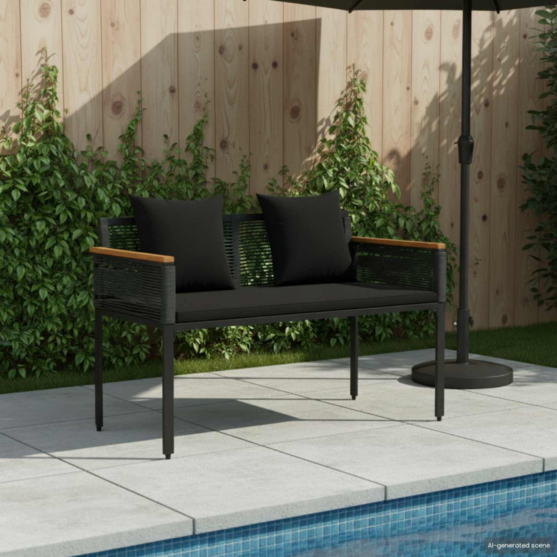 Ławka ogrodowa z poduszką Czarny 117 x 54 x 74.5 cm polirattan