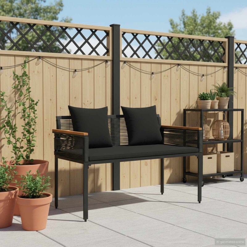 Ławka ogrodowa z poduszką Czarny 117 x 54 x 74.5 cm polirattan
