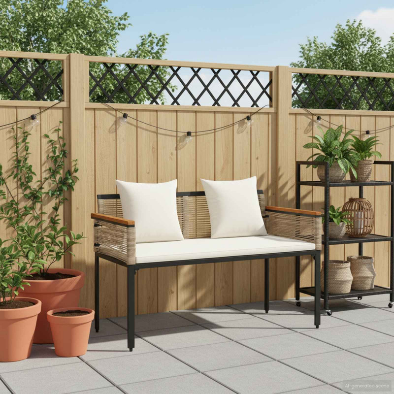 Ławka ogrodowa Beżowy i kremowy 117 x 54 x 74.5 cm polirattan