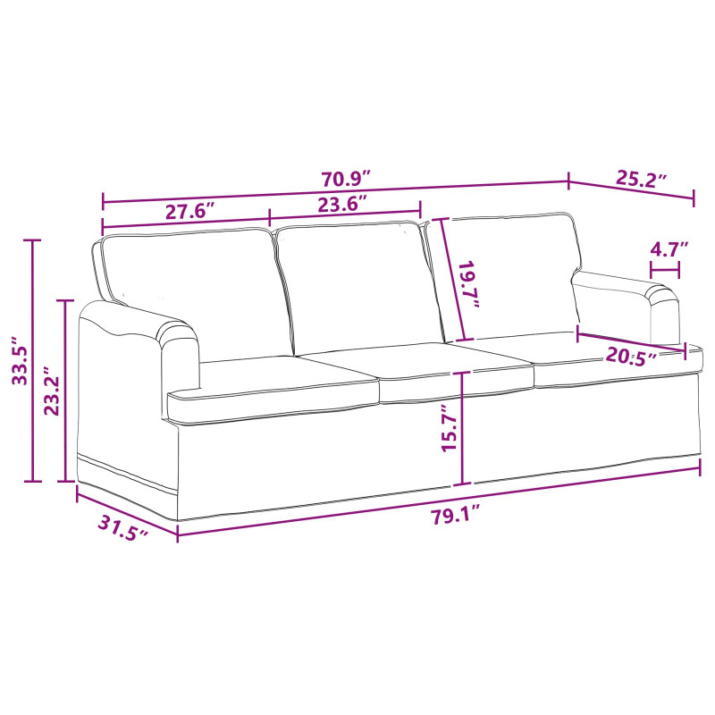 Sofa Ciemnoszary 201 x 80 x 85 cm tkanina