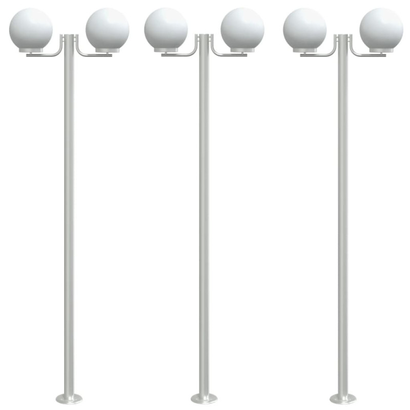 Stojące lampy ogrodowe, 3 szt, srebrne, 215 cm, stal nierdzewna