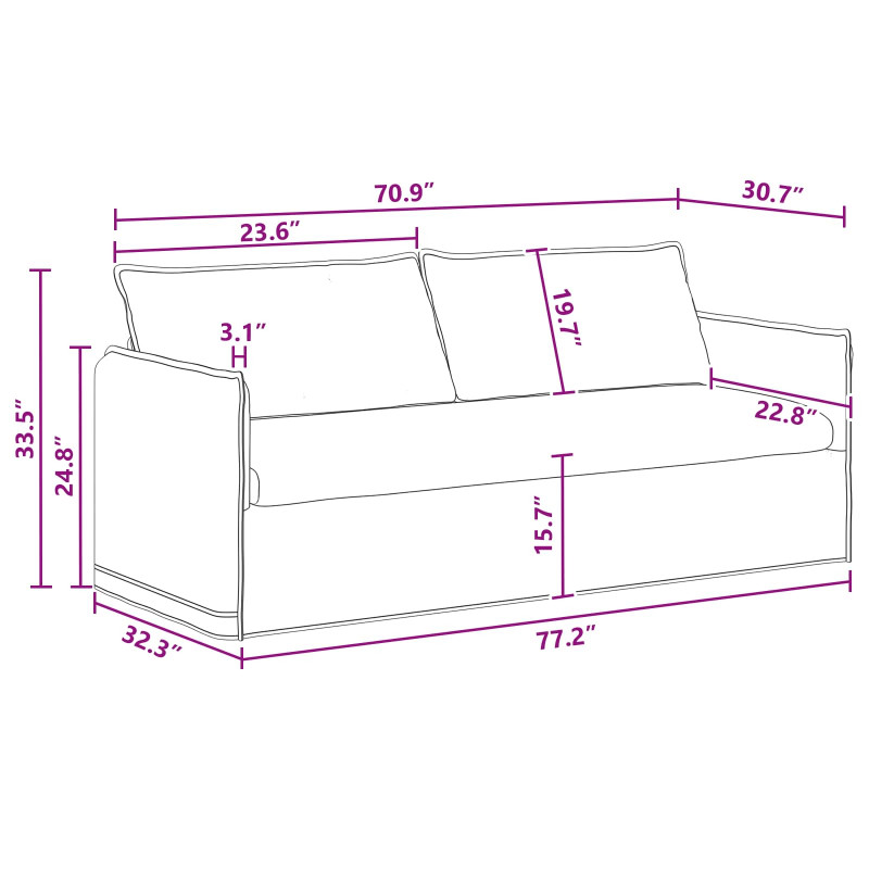 Sofa Ciemnoszary 196 x 82 x 85 cm tkanina