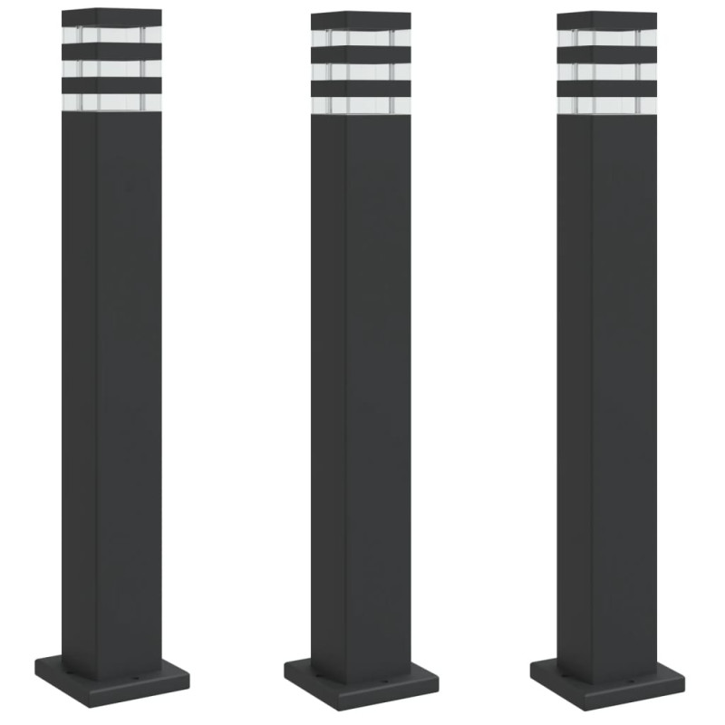 Zewnętrzne lampy stojące, 3 szt., czarne, 80 cm, aluminium
