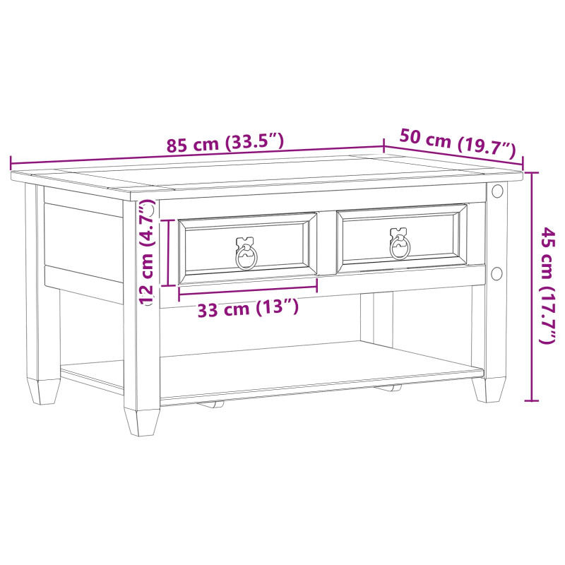Stolik kawowy Biały 85 x 50 x 45 cm Lite drewno sosnowe