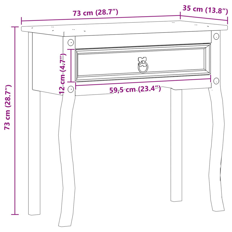 Stolik konsolowy Biały 73 x 35 x 73 cm Lite drewno sosnowe