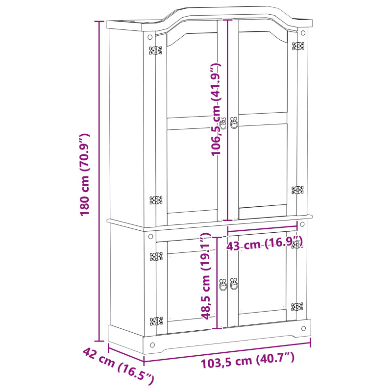 Witryna Biały 103.5 x 42 x 180 cm Lite drewno sosnowe