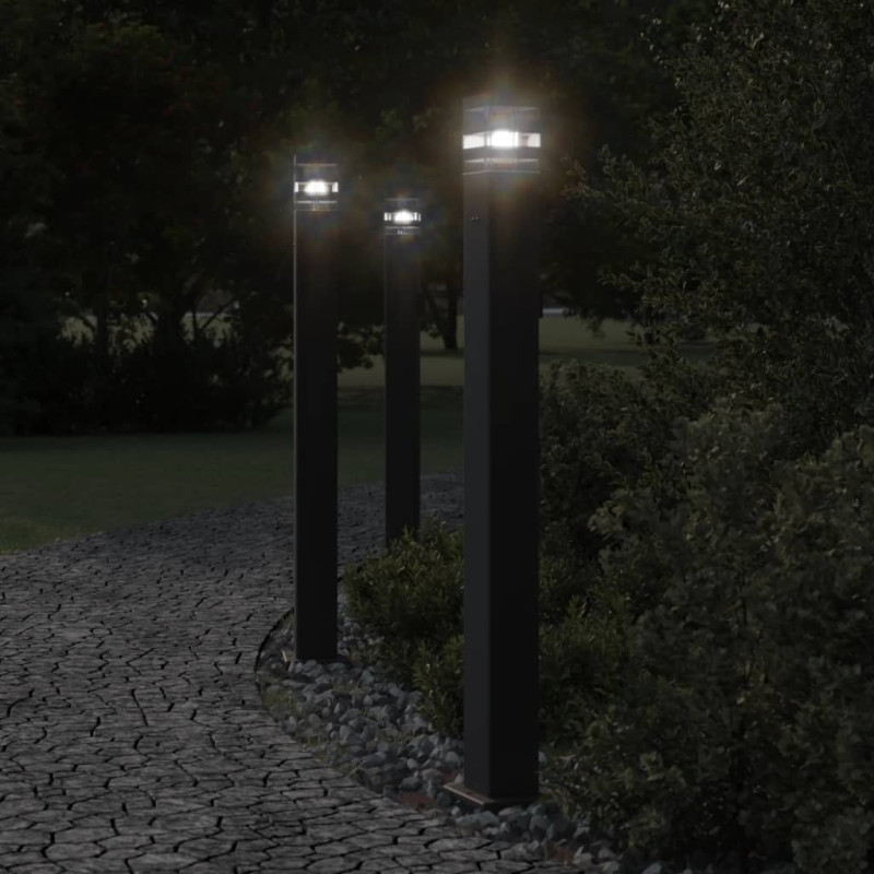 Zewnętrzne lampy stojące, z gniazdem, 3 szt., czarne, 110 cm