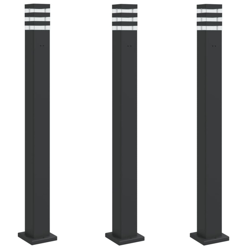 Zewnętrzne lampy stojące, z gniazdem, 3 szt., czarne, 110 cm