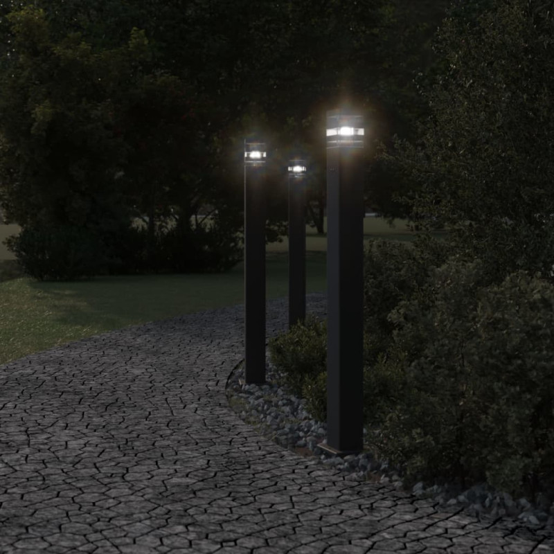 Zewnętrzne lampy stojące, z gniazdem, 3 szt., czarne, 110 cm