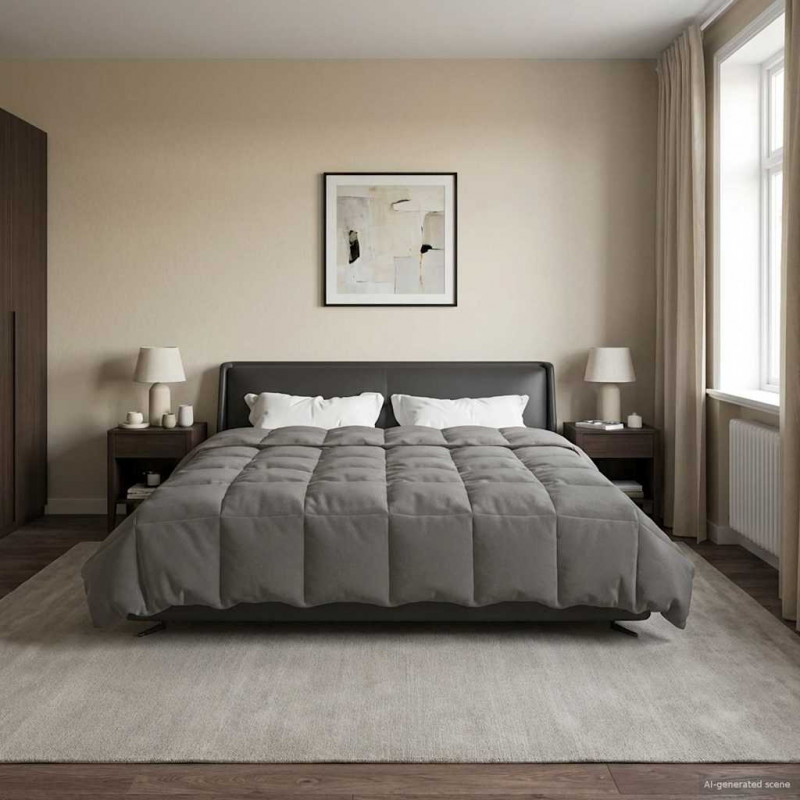 Letni Kołdra Kwiłtowany Jasnoszary 200 x 200 cm Mikrofibra