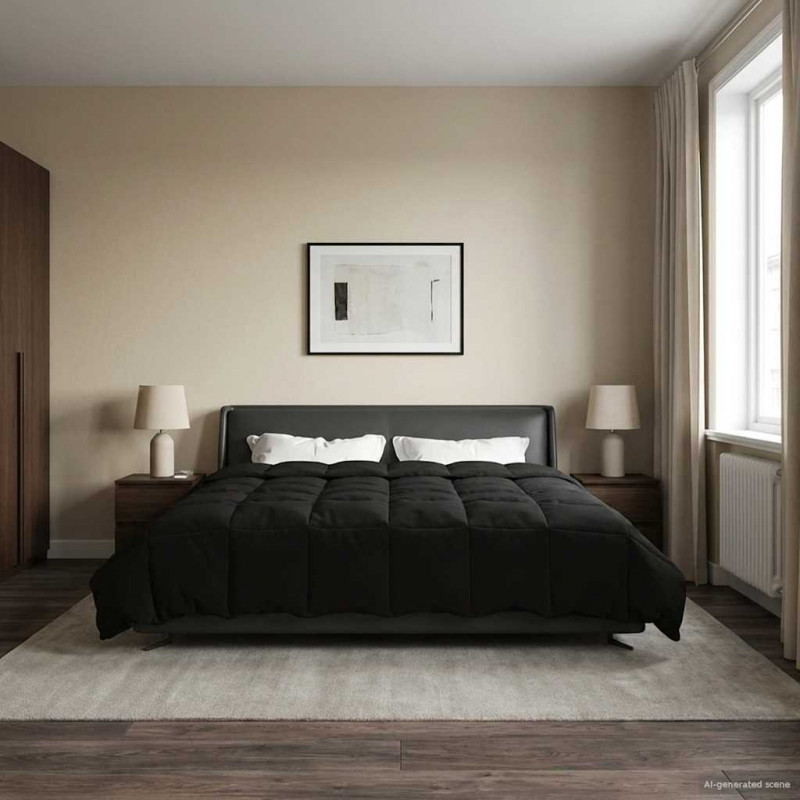 Zimowa Kołdra Kwiłtowany Czarny 200 x 200 cm Mikrofibra