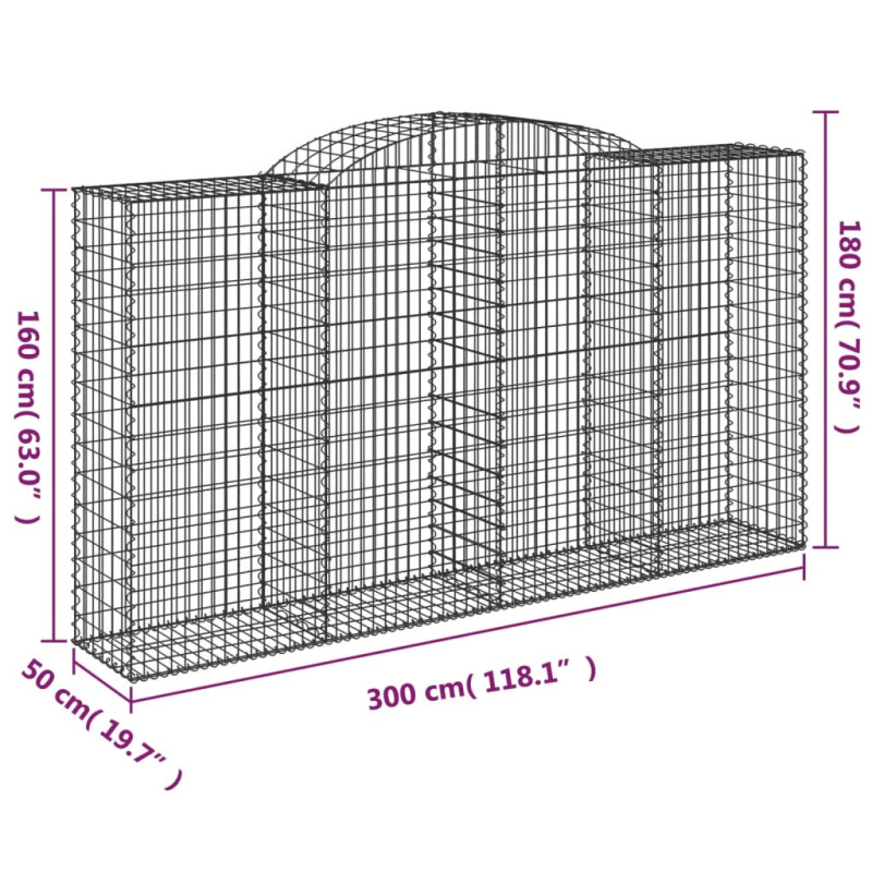 Kosze gabionowe z łukiem, 5 szt., 300x50x160/180 cm, żelazo
