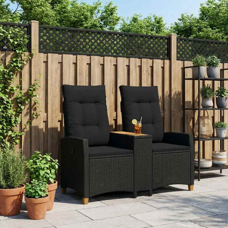 Leżanka z stolikiem Czarny 126 x 65 x 112 cm polirattan