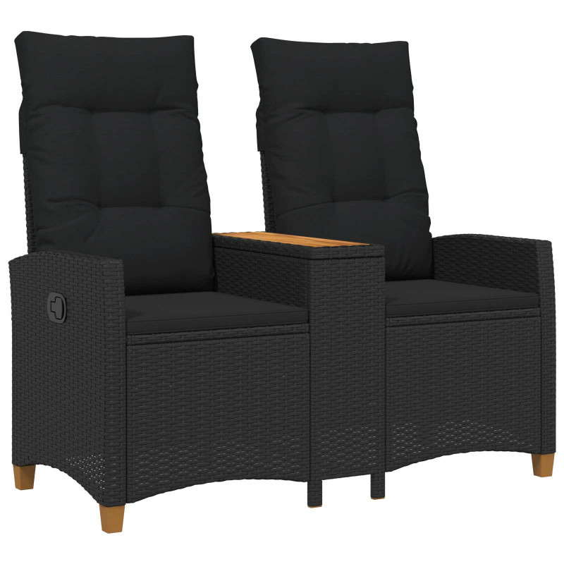 Leżanka z stolikiem Czarny 126 x 65 x 112 cm polirattan