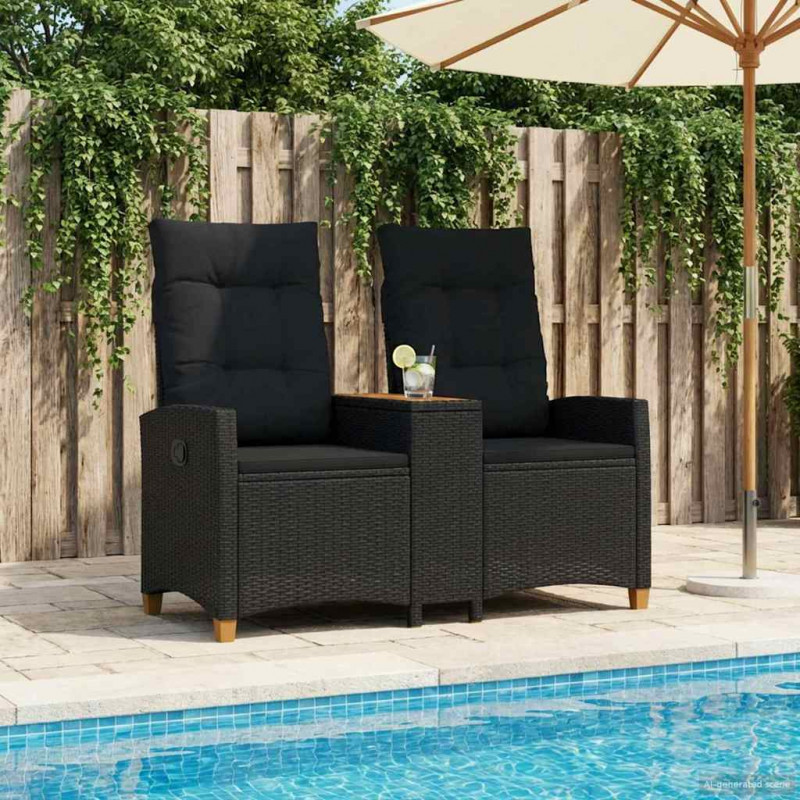 Leżanka z stolikiem Czarny 126 x 65 x 112 cm polirattan