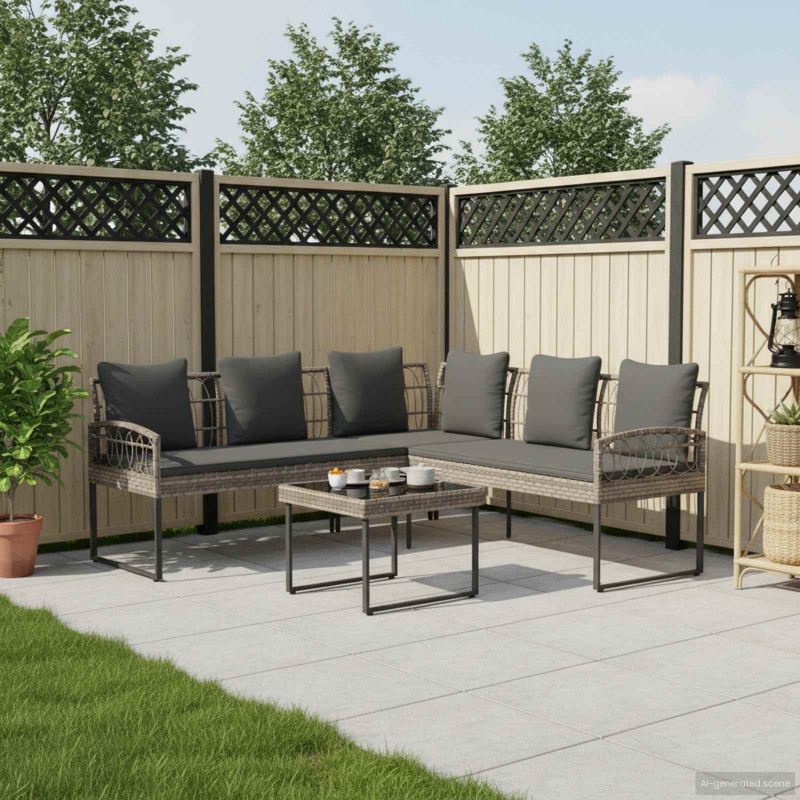 Zestaw sof ogrodowych 2 pcs Szary Rattan polietylenowy i stal