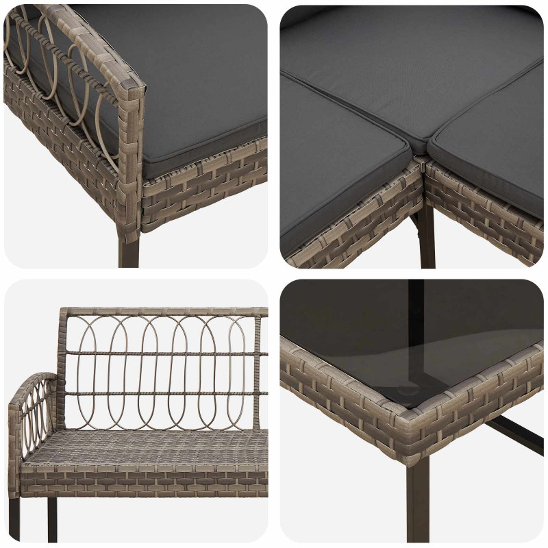 Zestaw sof ogrodowych 2 pcs Szary Rattan polietylenowy i stal