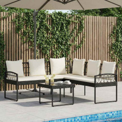 Zestaw Sof na Ogród 2 pcs Czarny i kremowy Poli Rattan Stal