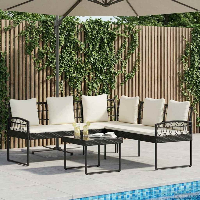 Zestaw Sof na Ogród 2 pcs Czarny i kremowy Poli Rattan Stal