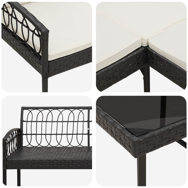 Zestaw Sof na Ogród 2 pcs Czarny i kremowy Poli Rattan Stal