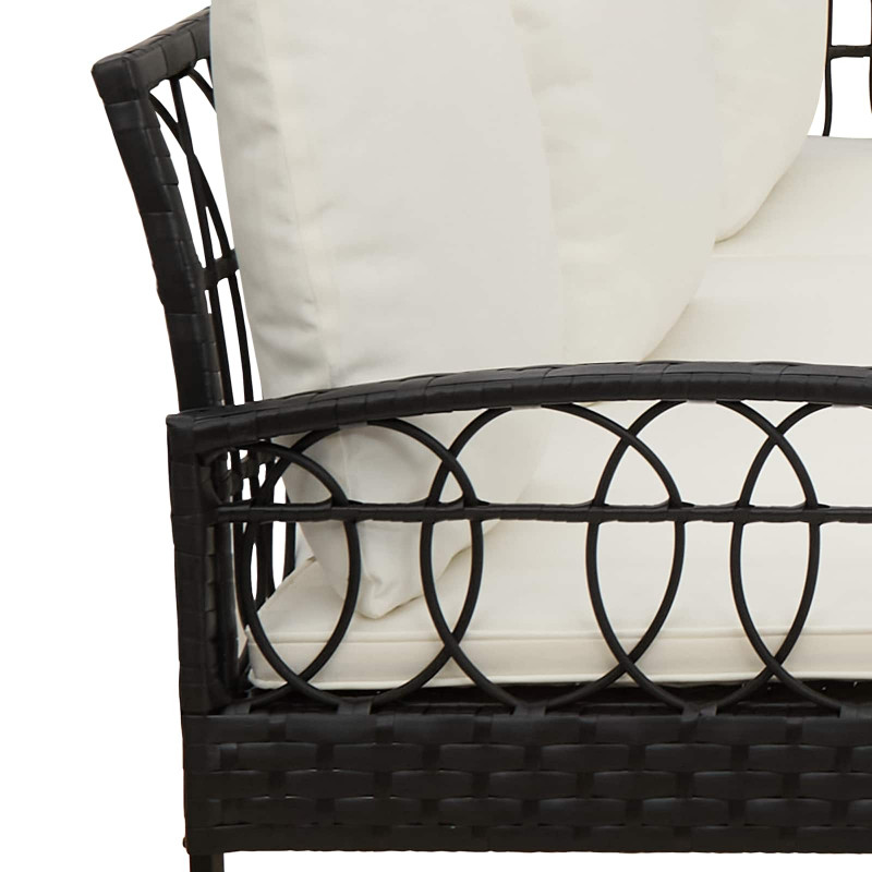 Zestaw Sof na Ogród 2 pcs Czarny i kremowy Poli Rattan Stal