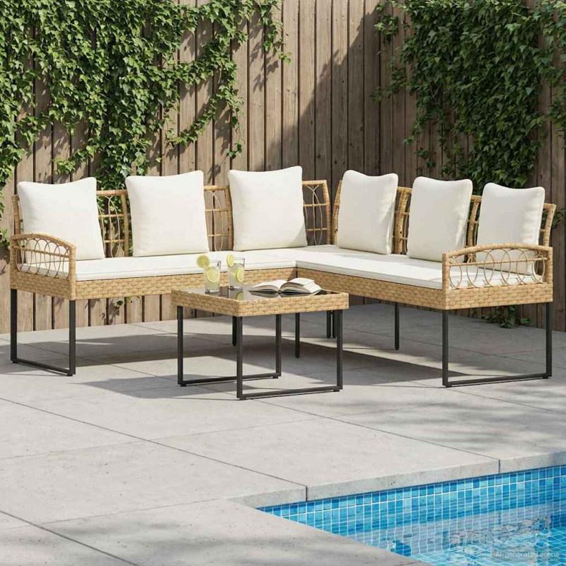 Zestaw Sof na Ogród z poduszką 2 pcs Naturalny Poli Rattan Stal